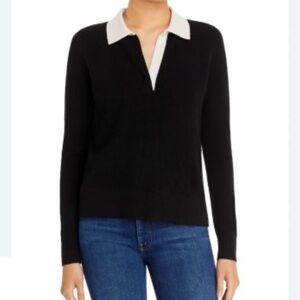 C by Bloomingdale's Cashmere Black and Cream Polo style Sweater womens M